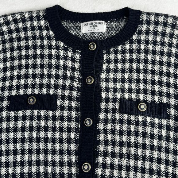 Alfred Dunner Petites Navy Blue Check Sweater Size S Country Club Nautical Core - Picture 8 of 9